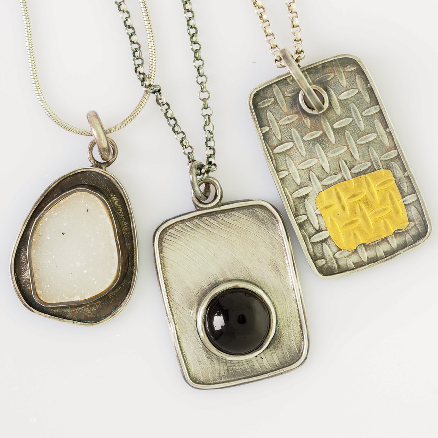 3 Handmade talisman Pendants in silver and gold